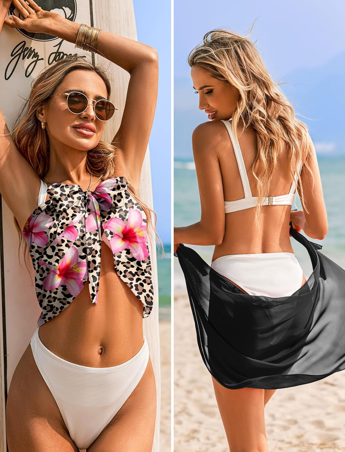 2 Pieces Women Beach Sarongs Sheer Cover Ups Chiffon Bikini Wrap Skirt for Swimwear S-XXL